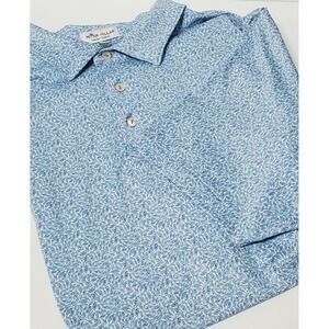 Peter Millar Golf Polo XXL Summer Comfort Lt. Blue Feather Print White Pink  S/S